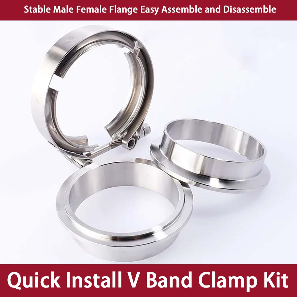 Exhaust V Band Clamp Flange Kit Stainless - Universal 304 Stainless Steel V‑Band Clamp