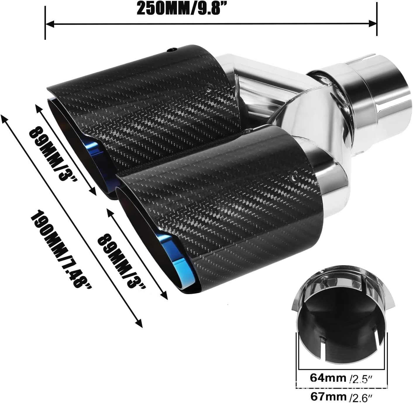 Car Exhaust System Y Type Tail - Exhaust Tips Dual Outlet Carbon Fiber 63Mm ulasan dan harga